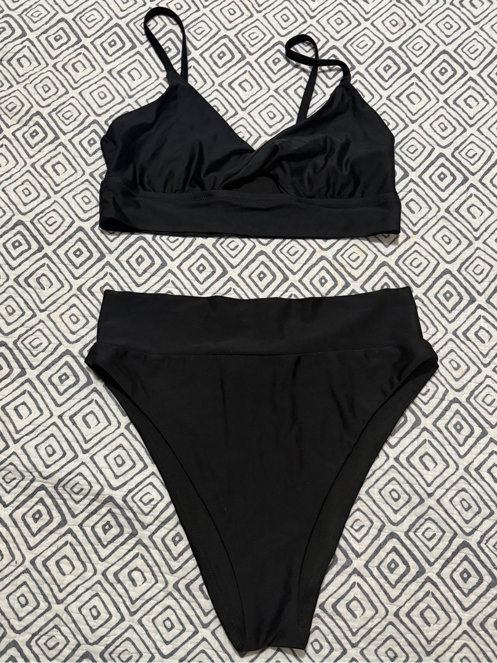 Aerie Bikini Set High Cut Cheeky Bikini Swim Bottom Aerie Scoop Top Sz Large Blk